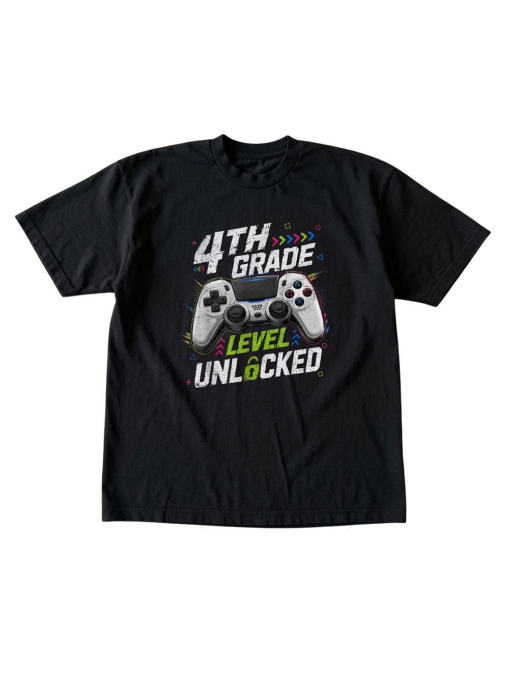 4th Grade Level Unlocked Gamer Controller Black Back To School Graphic T-Shirt
